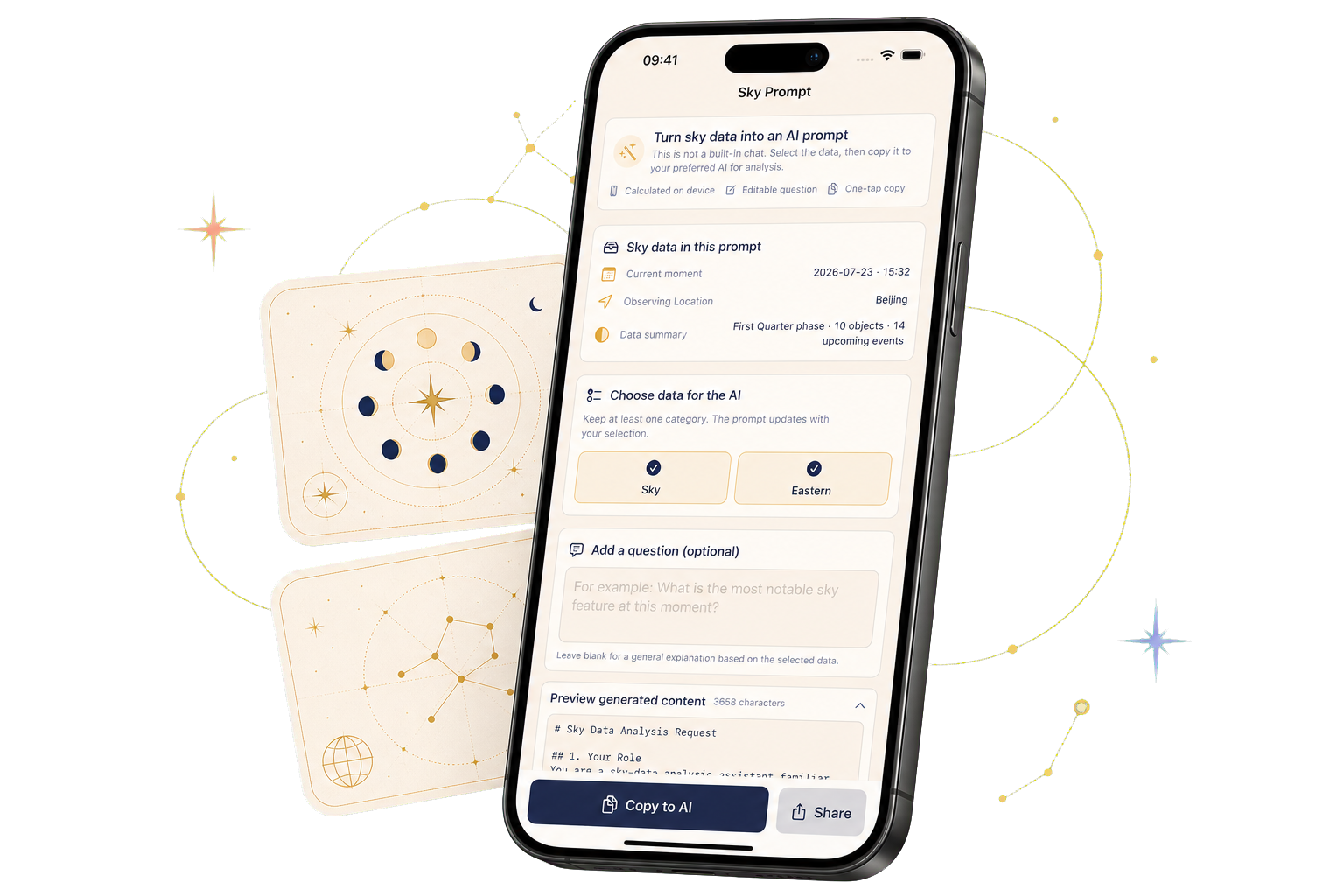 FateKit placing professional chart material beside an English AI prompt interface